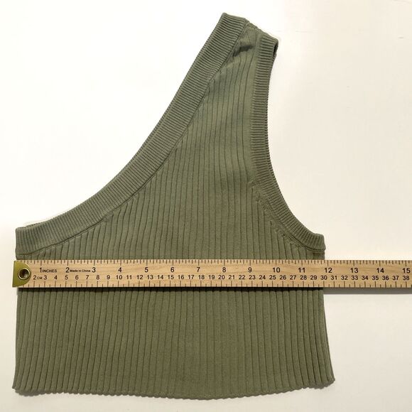Zara Women's Ribbed One Shoulder Crop Tank Green Size Small Stretch Festival - Picture 4 of 8